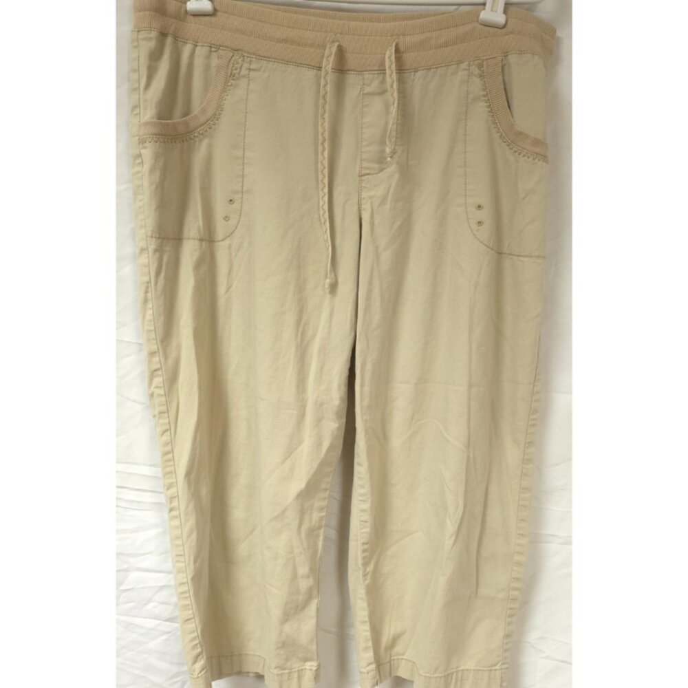 Route 66 Womens W38xL21 Tan Khaki Pull On Stretch Waist Thick Stitch Capri Pants
